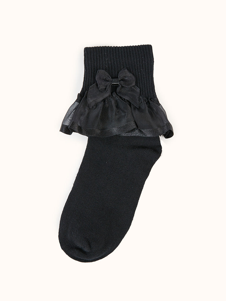 Girls' Lace Ankle Socks (2 Pack) - Black/White