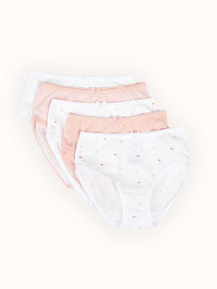 Girls' Cotton Briefs (5 Pack) - White/Pink