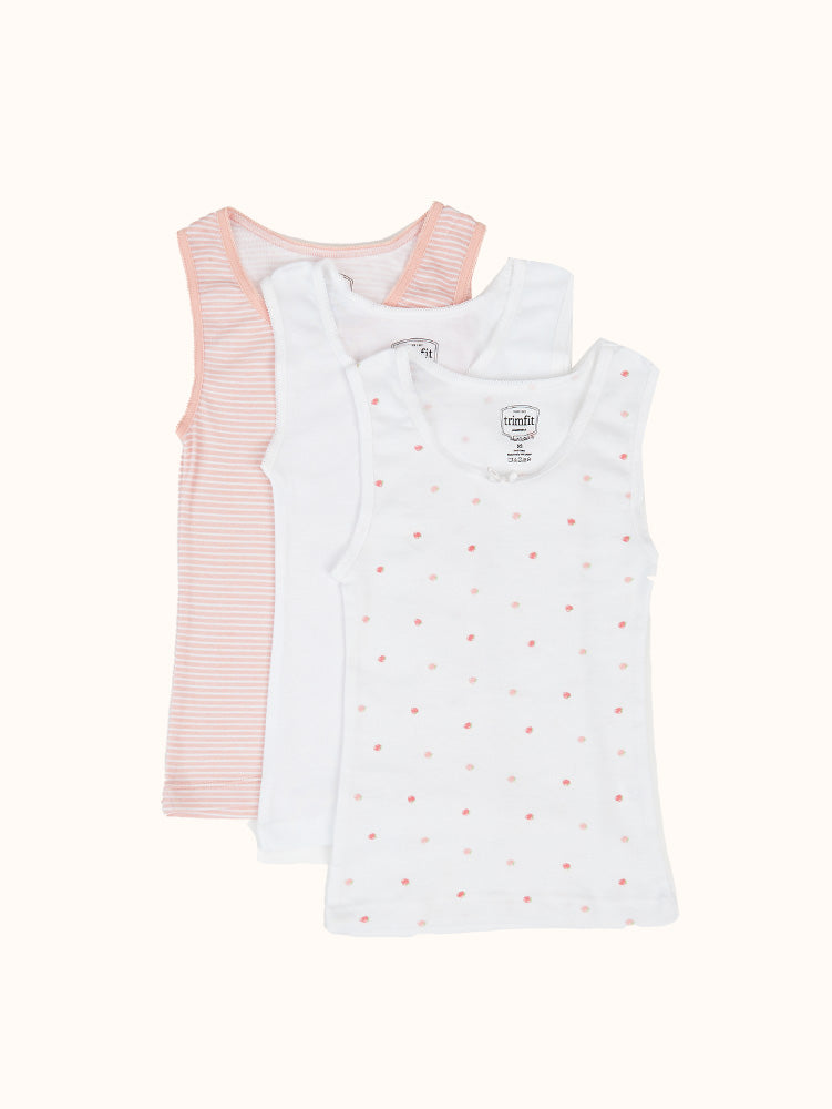 Girls' Cotton Camisole (3 Pack) - Pink/White