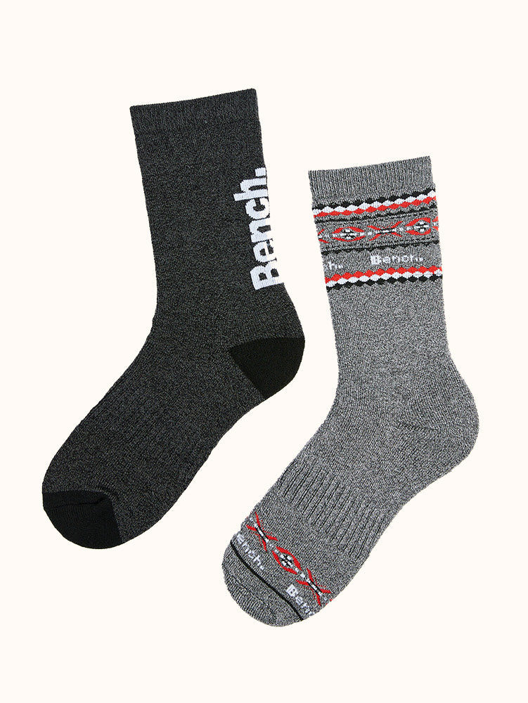Men's Full Cushion Thermal Crew Socks (2 Pairs) - Grey