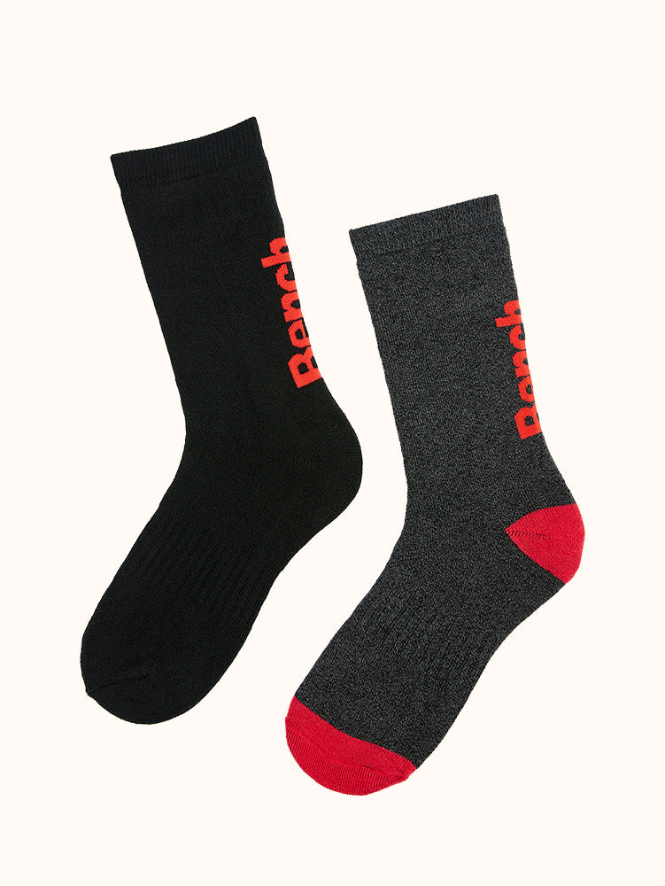 Men's Cushioned Thermal Crew Socks (2 Pairs) - Black/Red