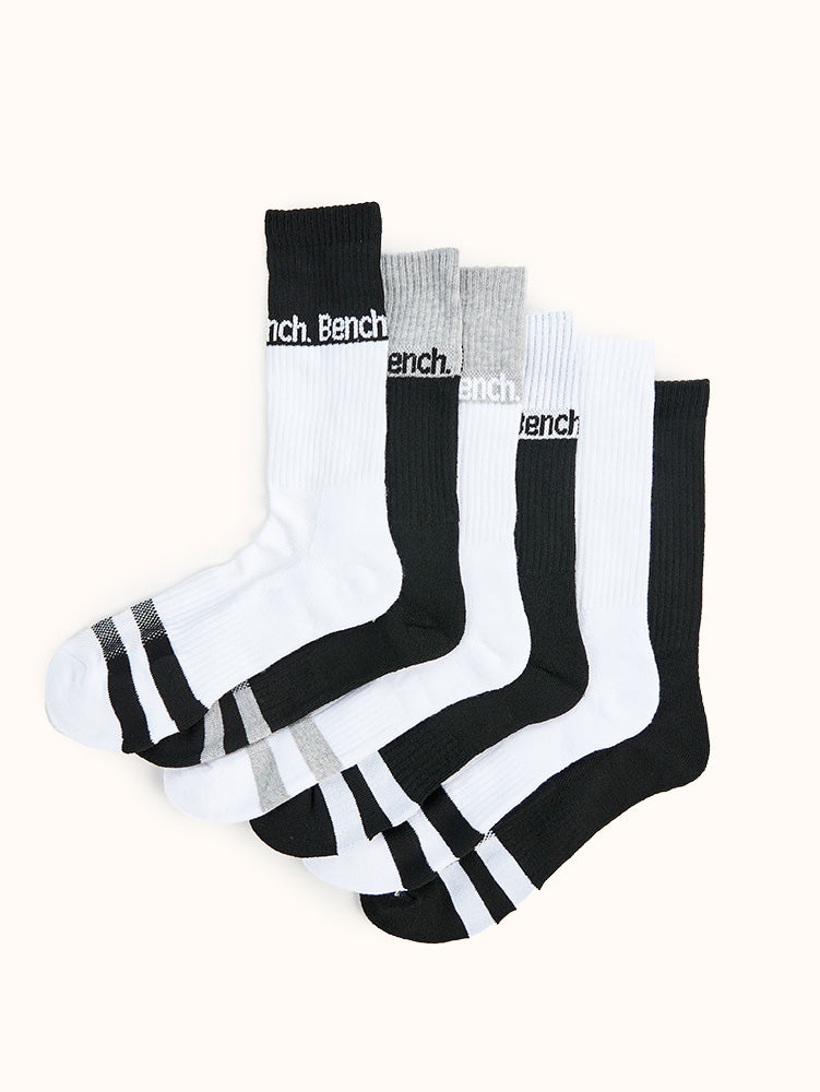 Men's Half Cushion Crew Socks (6 Pairs) - Black/White