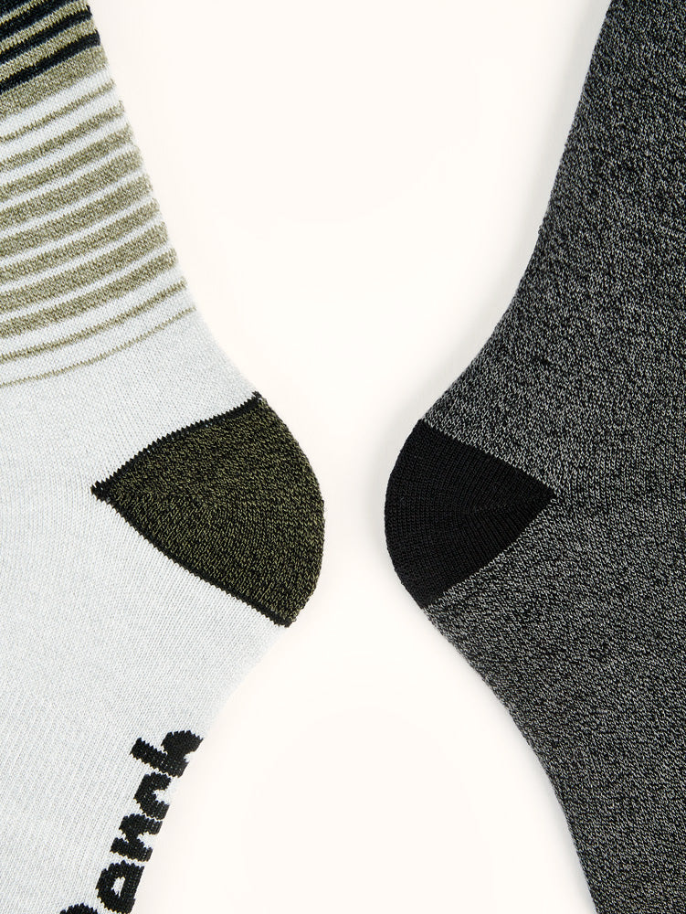 Men's Full Cushion Brushed Thermal Crew Socks (2 Pairs) - Grey/Khaki