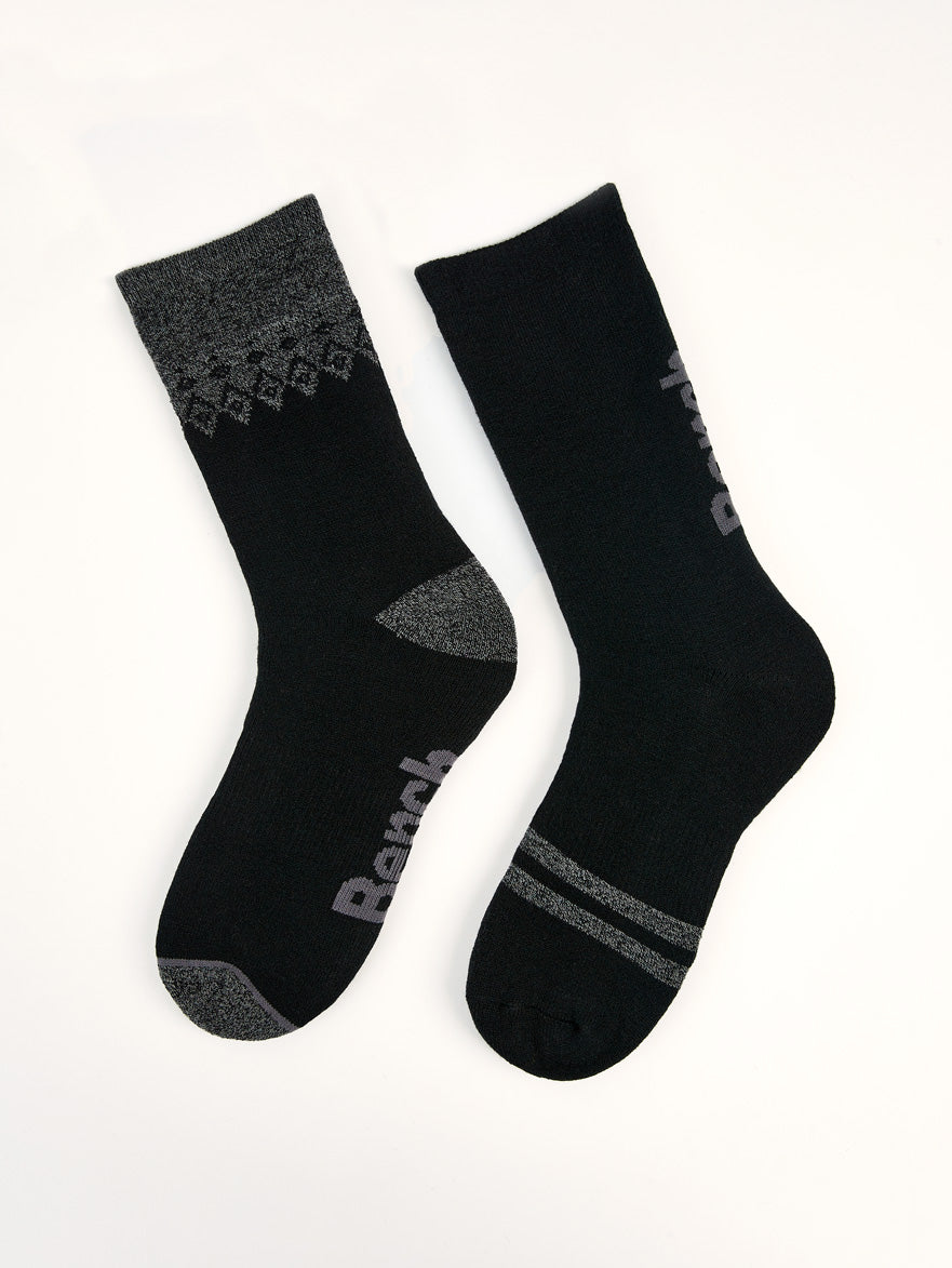 Men's Full Cushion Brushed Thermal Crew Socks (2 Pairs) - Black