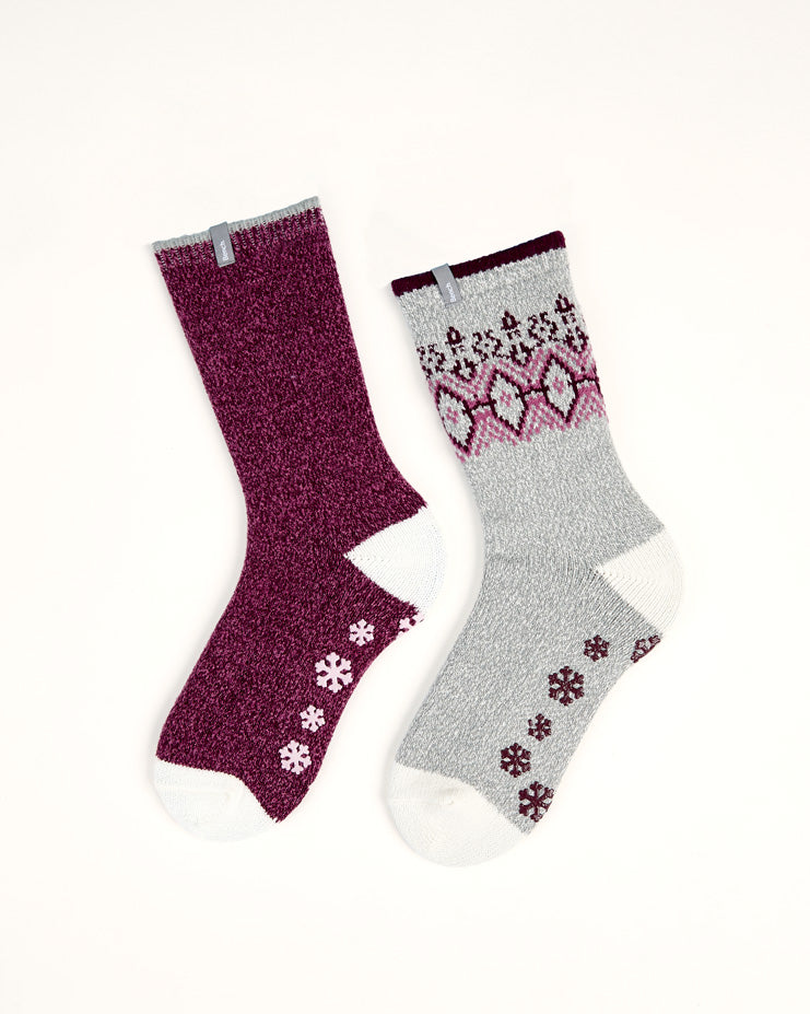 Women's Slip-Resistant Crew Socks (2 Pairs) - Mauve