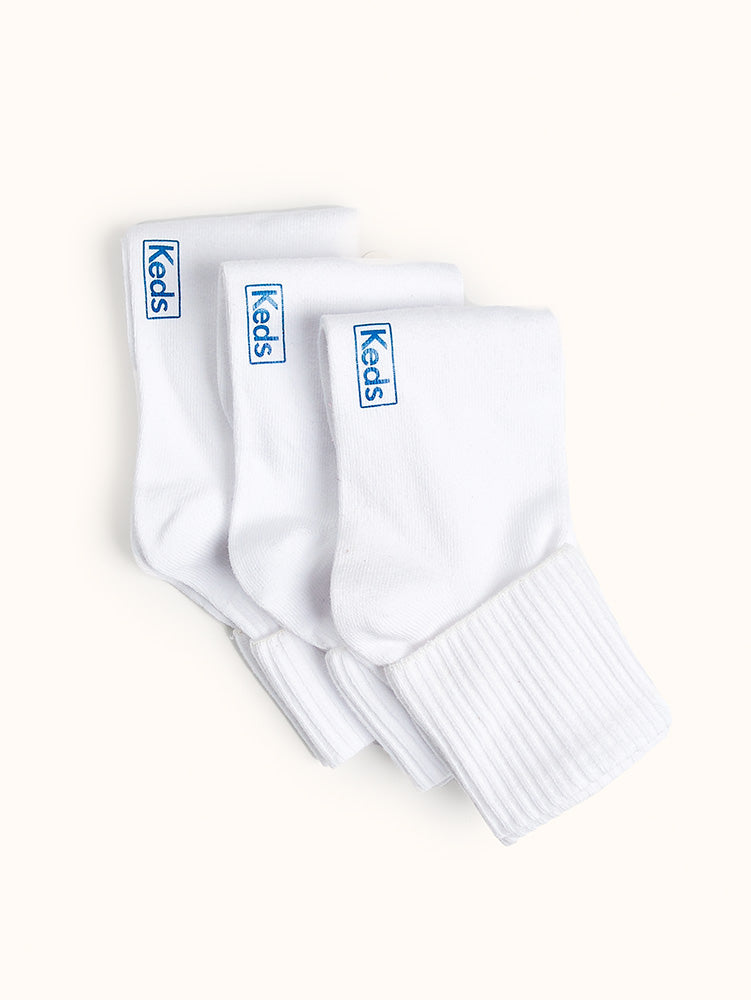 Women's Turn Cuff Ankle Socks (3 Pairs) - White