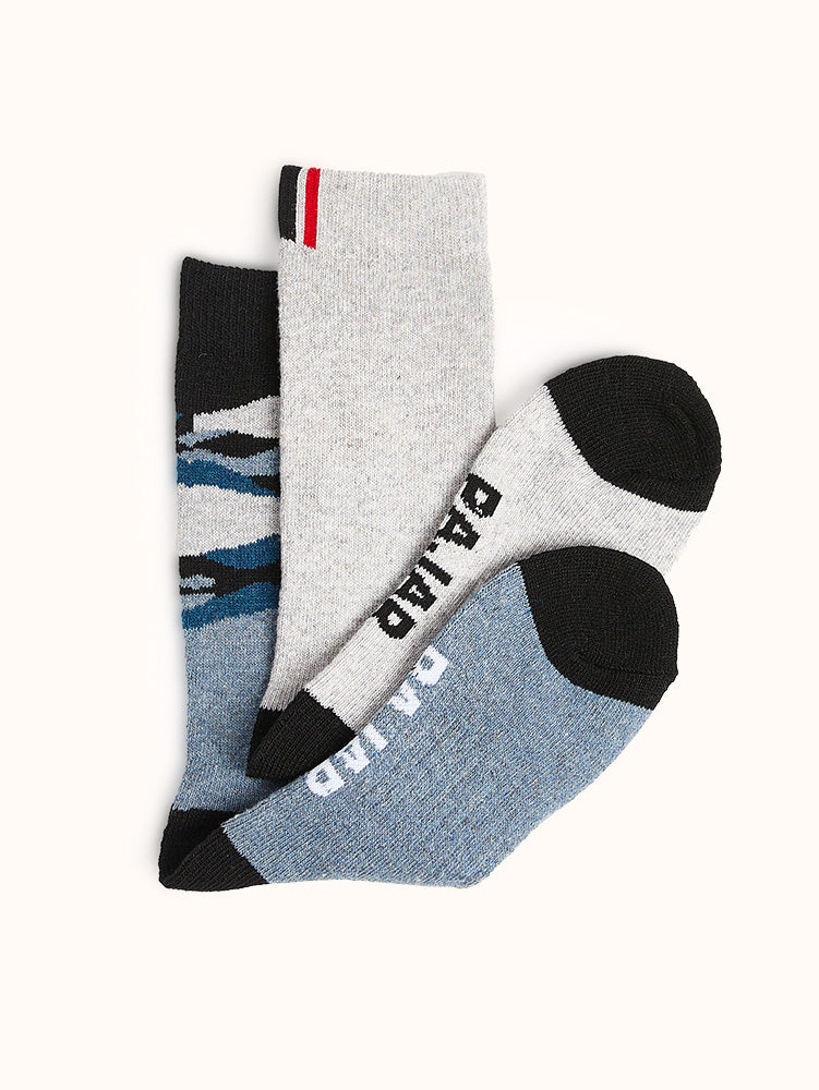 Men's Wool Crew Socks - Grey/Blue (2 Pairs)