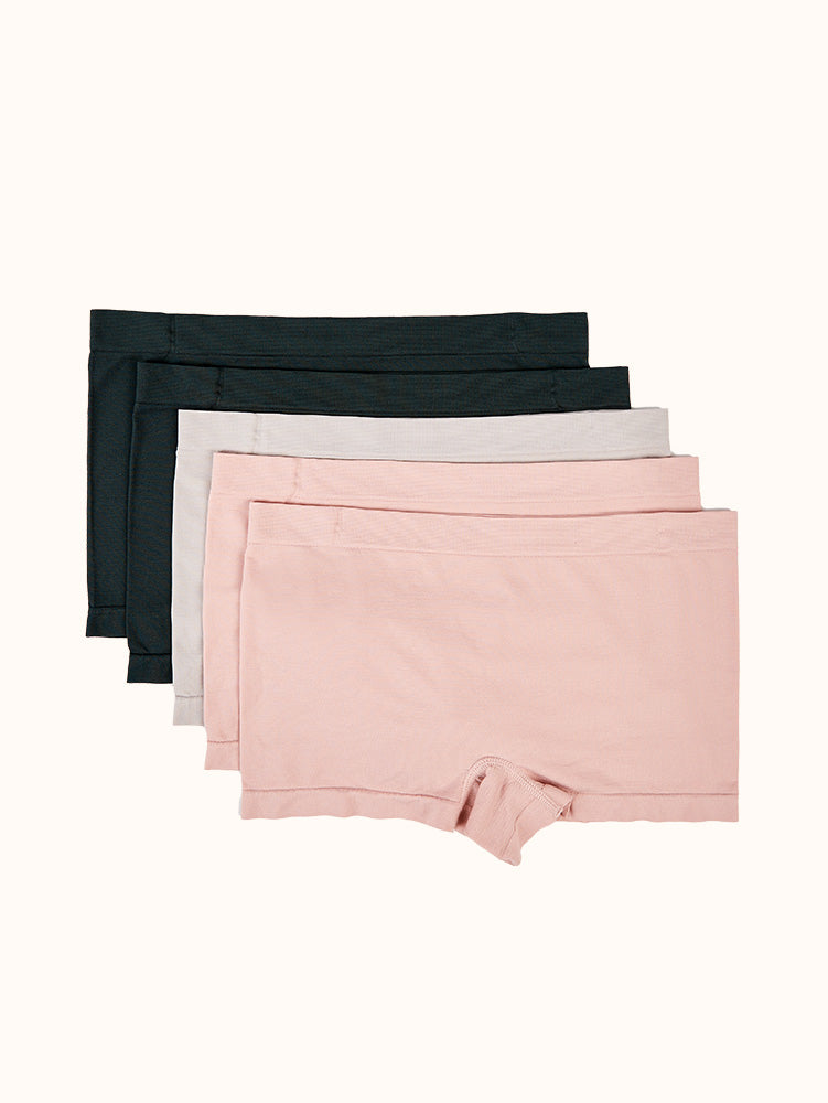 Women's Seamless Boyshort Underwear (5 Pack) - Peach Skin/Black